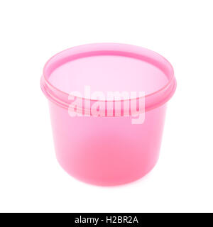 Pink plastic beaker cup isolated over the white background Stock Photo