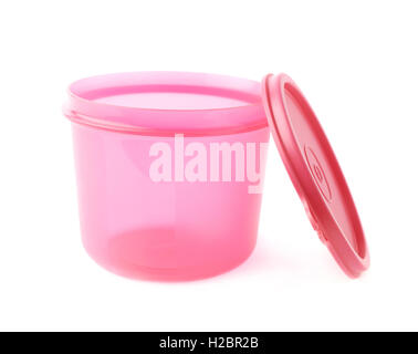 Pink plastic beaker cup isolated over the white background Stock Photo