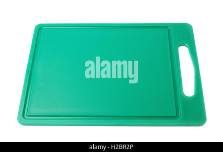Unused plastic green cutting board isolated over the white background Stock Photo