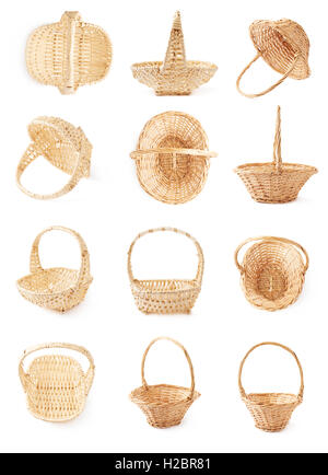 Set of brown wicker baskets isolated over the white background Stock Photo