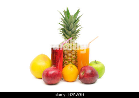 Glass with juice and fruits isolated on a white background Stock Photo