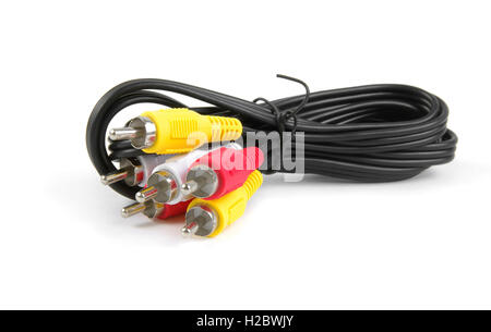 electronic tulip cables over white surface Stock Photo