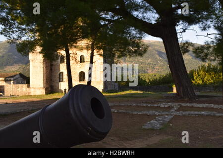 An old canon next to Fethiye Mosque  'Mosque of the Conquest'  an Ottoman mosque in Ioannina, Greece Stock Photo