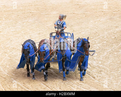 Roman chariot race show in Puy du Fou, France - October 2012 Stock Photo