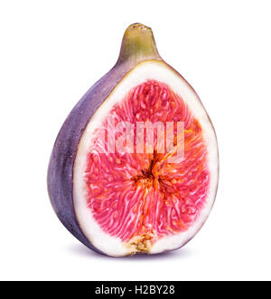 One piece of sliced ripe figs isolated on white background clipping path Stock Photo