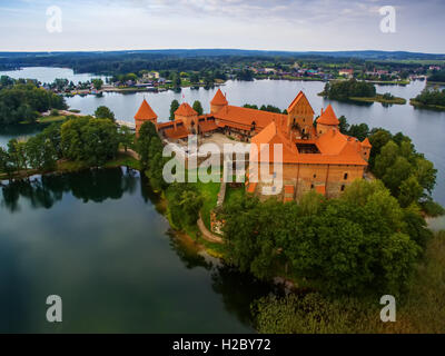 Trakai, Lithuania: Island castle, aerial UAV top view
