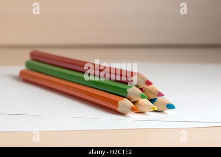 pencils for drawing stacked in a pyramid Stock Photo