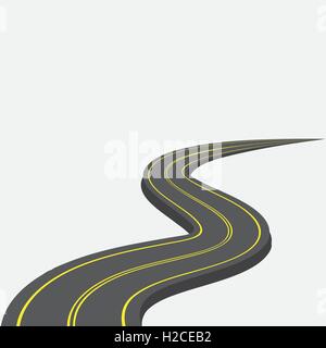 Road with yellow markings receding into the distance. 3d. illustration Stock Vector