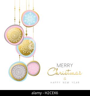 Merry Christmas and happy new year gold illustration design with holiday ornament decoration in soft pastel colors. EPS10 vector Stock Vector