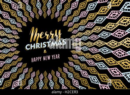 Merry Christmas and Happy New Year holiday background design in gold color with tribal art designs. EPS10 vector. Stock Vector