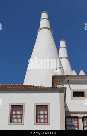 Cone shaped chimneys of Palace of Sintra, Portugal Stock Photo