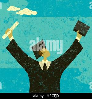 Graduate A new graduate over an abstract blue sky background. Stock Vector