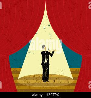 Singer on stage Male singer under a spotlight on stage. Stock Vector