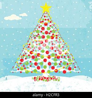 Snowy Christmas Tree A Christmas tree with gifts over a snowy background. Stock Vector