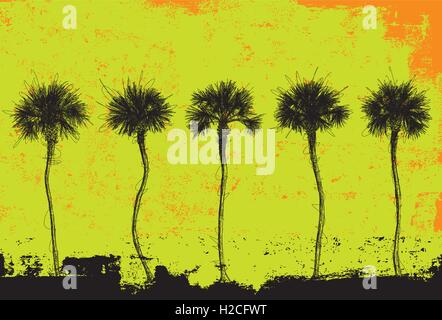 Five Palm Trees Five palm trees over an abstract background. Stock Vector