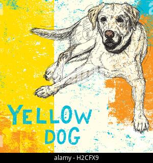 Yellow Dog Sketch of a very special Labrador Retriever over an abstract background. Stock Vector