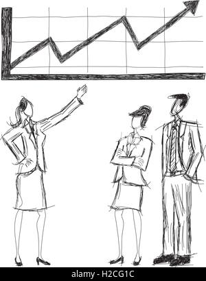 Business people looking at an upward trending revenue chart. Stock Vector