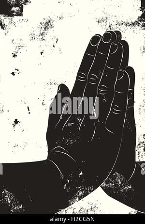 Praying hands Two hands together in a praying position over a textured background. Stock Vector