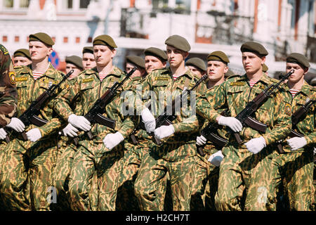 Gomel Homiel Belarus, Celebration Victory Day 9 May. Armed Men Of Special Purpose Forces Or Spetsnaz Marching In Gala Formation Stock Photo