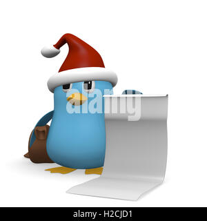 Blue bird holding a wish list, 3d rendering Stock Photo