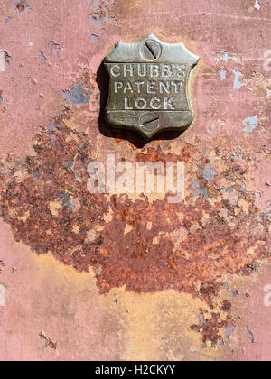 Rusted safe door with Chubb Patent Lock Stock Photo