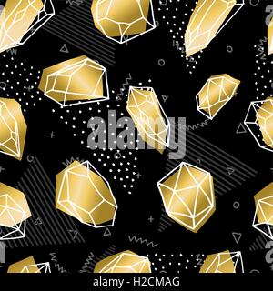 Seamless pattern of gold color crystal mineral stones, simple hand drawn diamond rocks background. EPS10 vector. Stock Vector