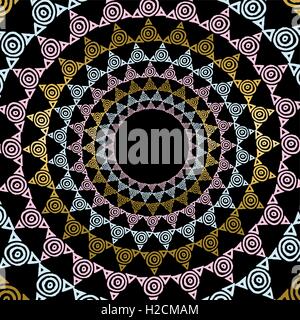 Gold mandala illustration in tribal art style, traditional hand drawn abstract geometric shape decoration. EPS10 vector. Stock Vector
