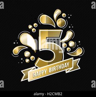 Happy birthday number 5, gold color design for five years in modern style with geometric shapes. EPS10 vector. Stock Vector