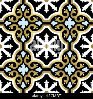 Gold ornate seamless pattern with classic vintage mosaic tile designs and elegant ornamental shapes. EPS10 vector. Stock Vector