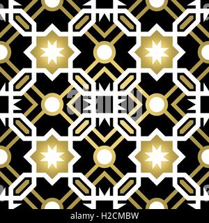 Gold classic ceramic mosaic tile seamless pattern with geometric shape decoration, luxury style abstract background. EPS10 Stock Vector