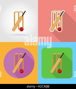 set equipment for cricket flat icons vector illustration isolated on background Stock Vector