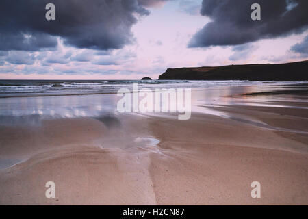 Early morning view of the beach at Polzeath, England Vintage Retro ...