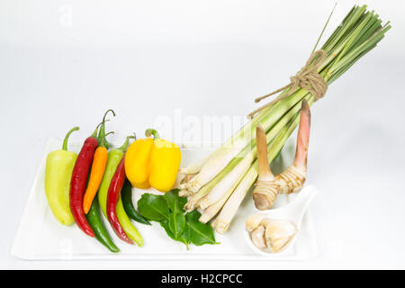 Group of herb ingredients for cooking thai food Stock Photo