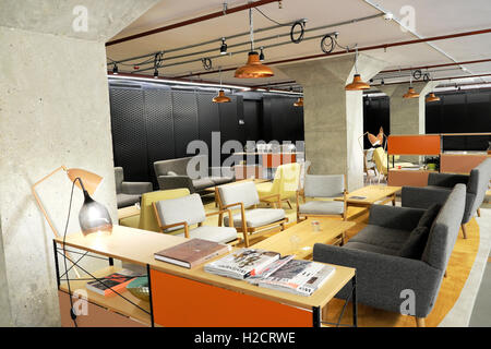 The IT Hub room  in the Warehouse for office workers to meet and relax at The Bower complex in Old Street, Tech City, London EC1V  UK  KATHY DEWITT Stock Photo