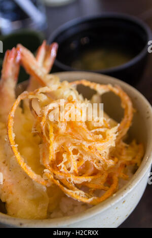 Japanese food style mix tempura with rice Stock Photo