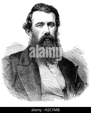 Captain John Hanning Speke (1827 – 1864) was an officer in the British Indian Army who made three exploratory expeditions to Africa, he is most associated with the search for the source of the Nile and was the first European that reached Lake Victoria. In 1863 he propounded the Hamitic hypothesis in which he supposed that the Tutsi ethnic group were descendants of the biblical figure, Ham, and had lighter skin and more “European” features than the Bantu-featured Hutu over whom they ruled. Stock Photo