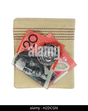 australian twenty dollars note and wallet Stock Photo