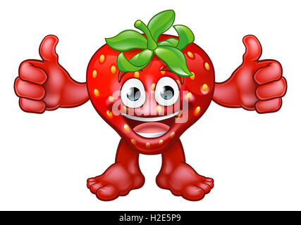 A cartoon fruit strawberry mascot character giving a thumbs up Stock Photo