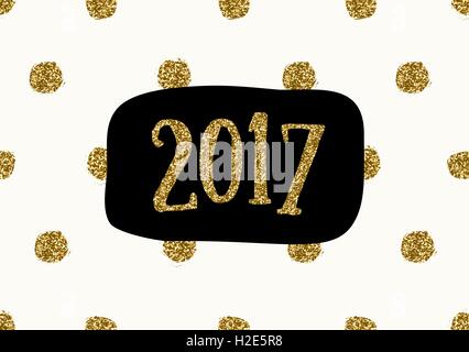 Typographic design greeting card template with gold glitter polka dots pattern on cream background. Stock Vector