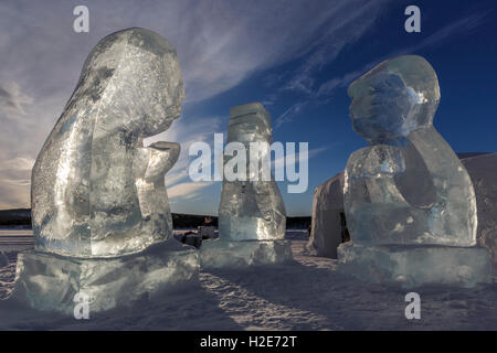 Ice sculptures in front of Icehotel, Jukkasjarvi, Norrbotten County, Sweden Stock Photo