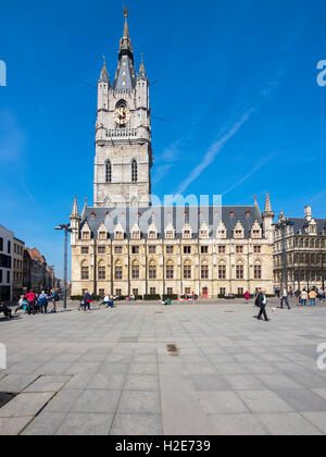 Belfry with cloth hall at Sint-Baafsplein, Ghent, Flanders, Belgium Stock Photo