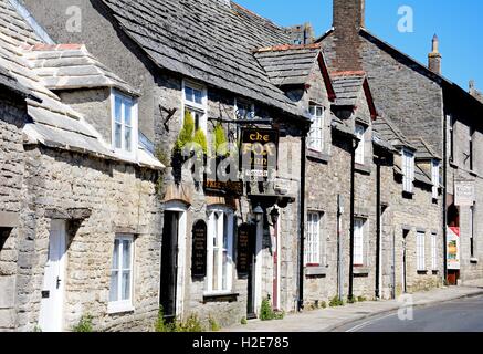 The Fox Inn along a village street, Corfe, Dorset, England, UK, Western Europe. Stock Photo