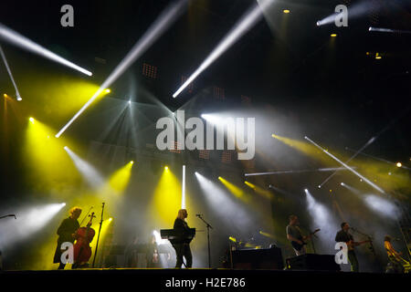 Members of the group Belle & Sebastian, performing on the main stage during the OnBlackheath Music Festival 2016 Stock Photo