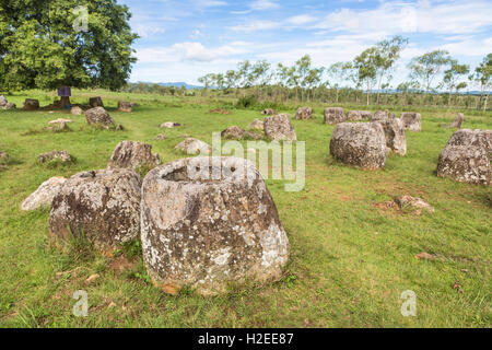 Plain of Jars near the town of Phonsavan in north Laos. Their purpose are still an enigma. Stock Photo