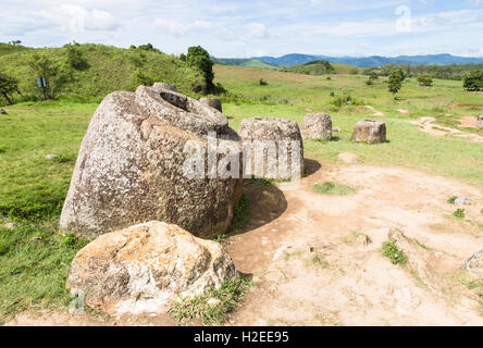 Plain of Jars near the town of Phonsavan in north Laos. Their purpose are still an enigma. Stock Photo