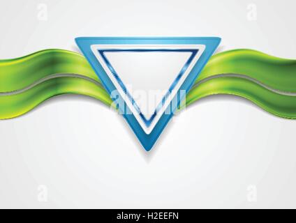 Abstract bright tech background with triangle and waves. Vector design Stock Vector