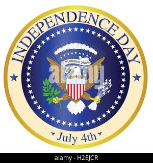 A depiction of the seal of the President of the United States of America mocked up for Independence Day over a white background Stock Vector