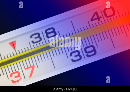 Thermometer (shows high temperature). Art illumination. Stock Photo