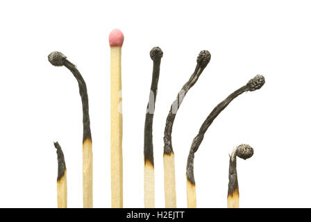 The spoiled matches on a white isolated background (one match the whole). Stock Photo