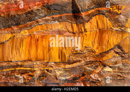 Tiger's Eye - commonest form of Chatoyant or cat's-eye quartz. with bands of iron/hematite - 'Tiger Iron' Stock Photo